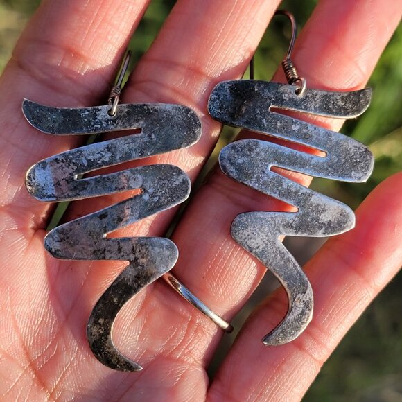 Vintage 925 sterling silver handmade MEXICO modernist swirl zig zag squiggle - Picture 14 of 14